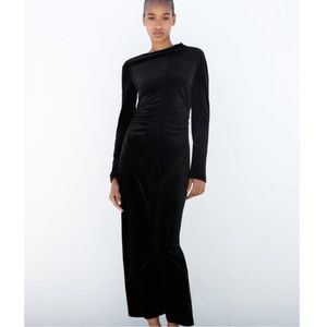 Zara draped black velvet maxi dress